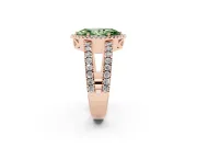 Fancy Green Marquise Cut Diamond Halo Ring Set in Rose gold with Pavé Split Shank and Prong Setting