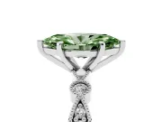 Fancy Green Marquise Cut Diamond Solitaire Engagement Ring Set in White gold with Milgrain Bezel Accent Band