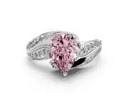 Fancy Pink Pear Cut Diamond Solitaire Ring Set in White gold with Layered Twist Pavé Band