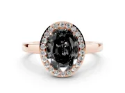 Oval Thin Halo Low Profile Engagement Ring Setting for a Black Center | Slim Plain Band | Rose Gold