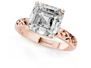 Asscher Cut Diamond Solitaire Ring Set in Rose gold with Milgrain and Black Enamel X Pattern Band