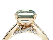 Asscher Cut Pavé Solitaire Engagement Ring Setting for a Fancy Green Lab-Grown Diamond | Crossover Gallery | Yellow Gold