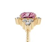 Cushion Cut Cluster Engagement Ring Setting for a Fancy Pink Lab-Grown Diamond | Yellow Gold