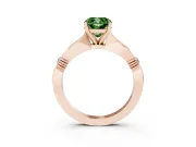 Fancy Green Cushion Cut Diamond Solitaire Twisted Band Ring Set in Rose gold with Accent Stones and Prong Setting