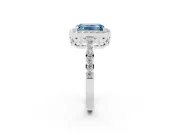 Fancy Blue Emerald Cut Diamond Halo Ring Set in White gold with Pavé-Setting Band and Open Prong Center