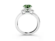 Fancy Green Three-Stone Round Cut Diamond Ring Set in Platinum with Prong Setting and Plain Band