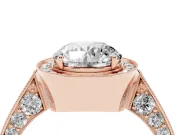 Round Vintage Milgrain Halo Engagement Ring Setting | Side Stones and Pave | Rose Gold