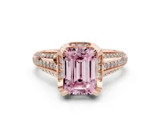 Fancy Pink Emerald Cut Diamond Pavé Split Shank Solitaire Ring Set in Rose gold with Prong Setting