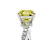 Fancy Yellow Princess Cut Diamond Twist Band Solitaire Set in Silver with Pavé Accents and Prong Setting