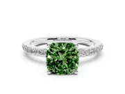 Fancy Green Cushion Cut Diamond Pavé Band Ring Set in Silver with Prong-Set Center Stone