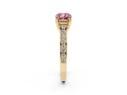Fancy Pink Cushion Cut Diamond Solitaire Pavé Engagement Ring Set in Yellow gold with Prong Setting