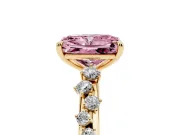 Fancy Pink Radiant Cut Diamond Cluster Solitaire Ring Set in Yellow gold with Prong Setting