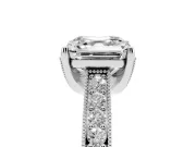 Asscher Cut Vintage Hidden Halo Engagement Ring Setting | Milgrain Pave Band | White Gold