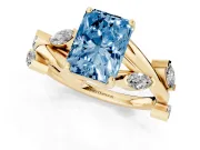 Radiant Cut Twisted Vine Engagement Ring Setting for a Fancy Blue Lab-Grown Diamond | Yellow Gold