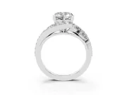 Heart Cut Diamond Halo Ring Set in Silver with Marquise and Pavé Band in Prong Setting