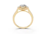 Round Petal Tip Halo Engagement Ring Setting | Single Row Pavé Band | Yellow Gold