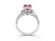 Fancy Pink Asscher Cut Diamond Filigree Halo Engagement Ring Set in Silver with Prong Setting