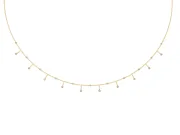 Round Lab-Grown Diamond Bezel Dangle Station Necklace | Cable Chain | Yellow Gold