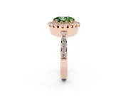 Fancy Green Oval Cut Diamond Halo Ring Set in Rose gold with Pavé Shank and Prong Setting