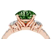 Fancy Green Three-Stone Round Cut Diamond Pavé Band Ring Set in Rose gold with Prong Setting
