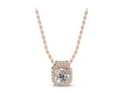 Round Lab-Grown Diamond Octagonal Halo Pendant Necklace | Pavé Bar Bail | Rose Gold