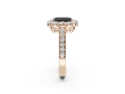 Fancy Black Emerald Cut Lab-Grown Diamond Halo Pavé Engagement Ring Set in Rose Gold with Milgrain Detailing