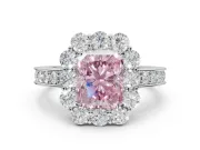 Radiant Cut Vintage Halo Engagement Ring Setting for a Fancy Pink Lab-Grown Diamond | Milgrain Channel Band | White Gold