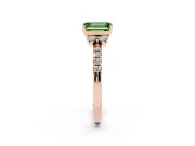 Emerald Cut Side Stone Engagement Ring Setting for a Fancy Green Lab-Grown Diamond | Pave Band | Rose Gold