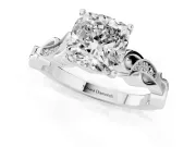 Cushion Cut Vintage Vine Solitaire Engagement Ring Setting | Milgrain Leaves | White Gold