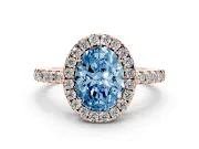 Oval Halo Engagement Ring Setting for a Fancy Blue Lab-Grown Diamond | Pavé Band | Rose Gold