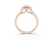 Emerald Cut Halo Round Diamond Solitaire Ring Set in Rose gold with Pavé Band and Prong Setting