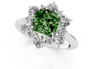 Cushion Cut Cluster Halo Engagement Ring Setting for a Fancy Green Lab-Grown Diamond | Platinum