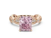 Radiant Cut Vintage Milgrain Engagement Ring Setting for a Fancy Pink Lab-Grown Diamond | Graduated Stations | Rose Gold