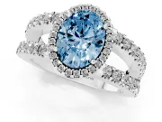 Oval Halo Split Shank Engagement Ring Setting for a Fancy Blue Lab-Grown Diamond | Sterling Silver