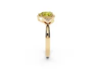 Fancy Yellow Heart Cut Diamond Milgrain Solitaire Ring Set in Yellow gold with Tapered Pavé Band and Prong Setting
