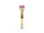 Fancy Pink Cushion Cut Diamond Five-Stone Prong Set Engagement Ring Set in Yellow gold with Channel Band