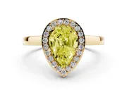 Fancy Yellow Pear Cut Diamond Halo Ring Set in Yellow gold with Solitaire Band and Prong Setting