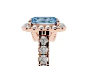 Emerald Cut Accented Halo Engagement Ring Setting for a Fancy Blue Lab-Grown Diamond | Rose Gold