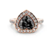 Heart-Shaped Milgrain Halo Engagement Ring Setting for a Black Center | Pavé Shoulders | Rose Gold