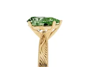 Fancy Green Pear Cut Diamond Solitaire Milgrain Engraved Band Set in Yellow gold with Prong Setting