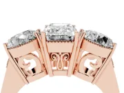 Emerald Cut Vintage Three Stone Engagement Ring Setting | Milgrain Baskets | Rose Gold