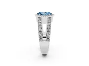 Fancy Blue Oval Cut Diamond Halo Ring Set in White gold with Pavé Split Shank and Prong Setting
