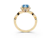 Fancy Blue Cushion Cut Diamond Halo Twist Band Solitaire Ring Set in Yellow gold with Prong-Set Center Stone