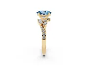 Fancy Blue Oval Cut Diamond Solitaire Ring Set in Yellow gold with Marquise Twist Band and Prong Setting