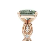 Radiant Cut Vintage Engagement Ring Setting for a Fancy Green Lab-Grown Diamond | Graduated Stations | Rose Gold