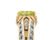Fancy Yellow Emerald Cut Diamond Vintage-Inspired Milgrain Ring Set in Yellow gold with Accent Split Shank