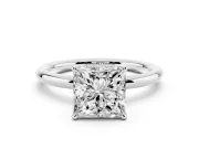 Princess Cut Hidden Halo Engagement Ring Setting | Thin Plain Band | White Gold