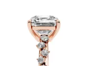 Asscher Cut Diamond Solitaire Vine Band Ring Set in Rose gold with Round Accents and Prong Setting
