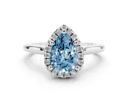 Pear-Shaped Halo Engagement Ring Setting for a Fancy Blue Lab-Grown Diamond | Plain Polished Band | White Gold