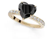 Heart-Shaped Hidden Halo Engagement Ring Setting for a Black Center | Pavé Band | Yellow Gold